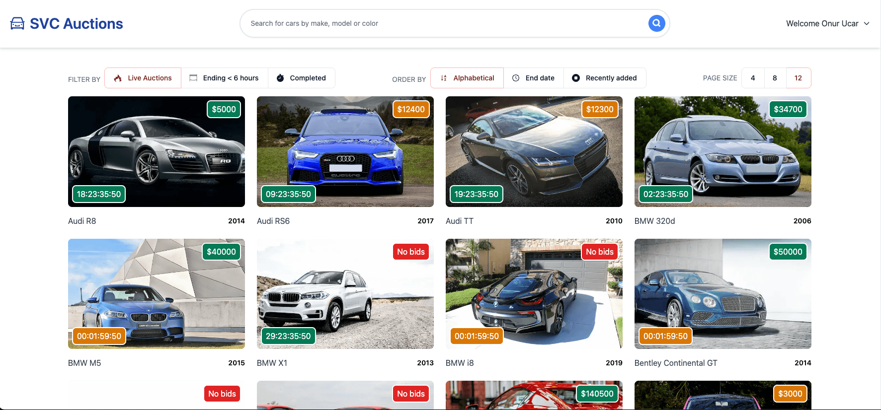 SVC Auctions car auction platform listing page
